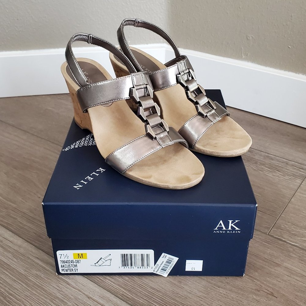 Anne Klein Pewter Wedge Sandals